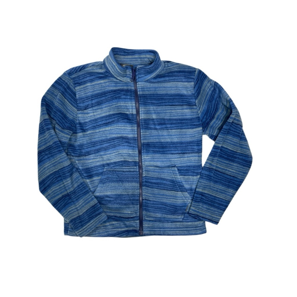 Eddie Bauer Youth Kids Size M 10-12 Long Sleeve Striped Blue Fleece Jacket